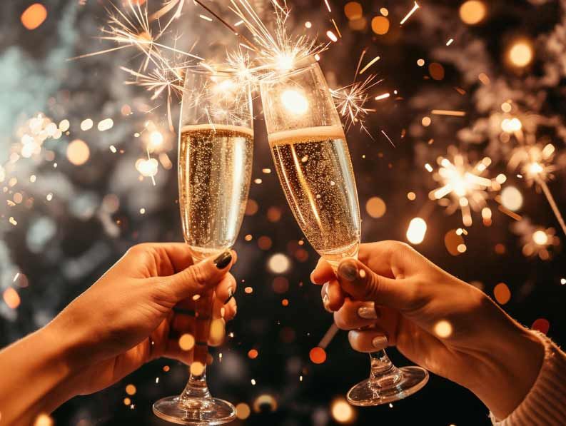 Anstoßen mit Sekt zur Silvestergala im Mühlenhof